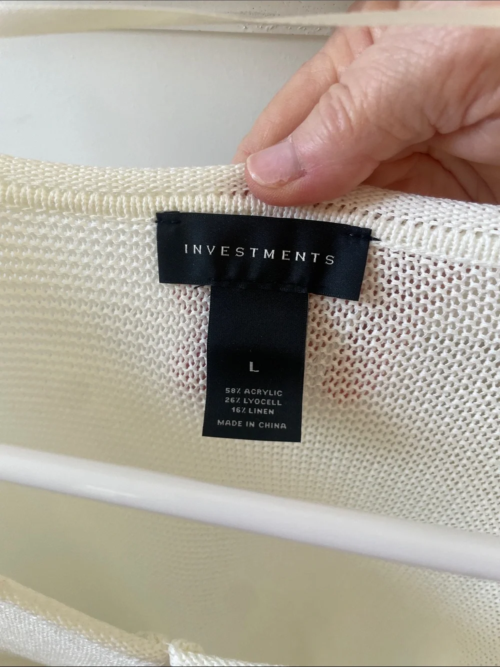Investments Cream Textured V-Neck Pullover